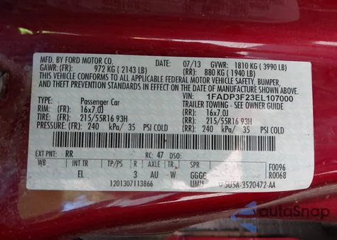 2014 Ford Focus Se из США, поврежденный, VIN 1FADP3F23EL107000